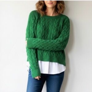 MAEVE Anthropologie Green Layered Shirt Tail Sweater Cable Knit Small